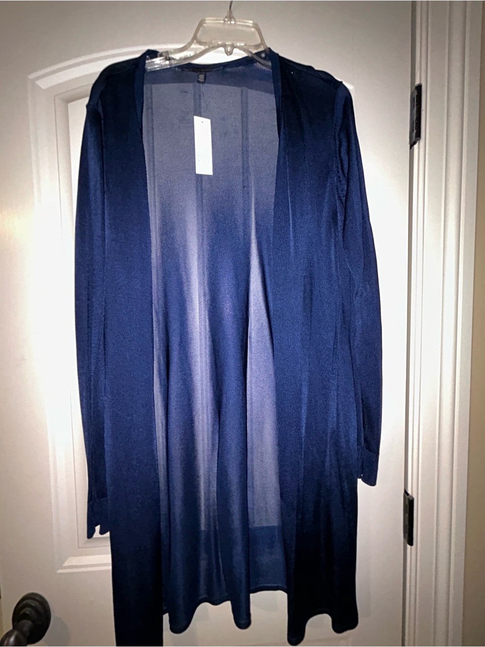 WHBM Navy Open-Front Longline Cardigan